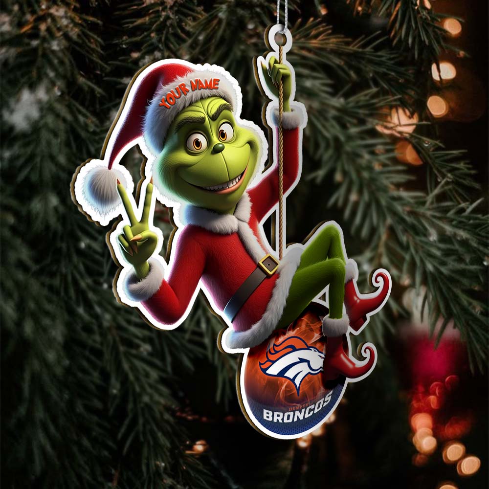 Sportswearmerch Denver Broncos NFL The Grinch x Christmas Acrylic Ornament Gift For Fan