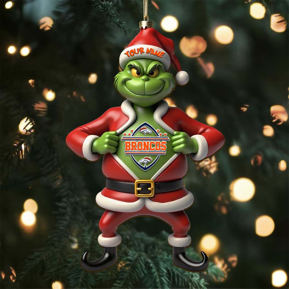 Sportswearmerch Denver Broncos NFL The Grinch x Christmas Acrylic Ornament Gift For Fan