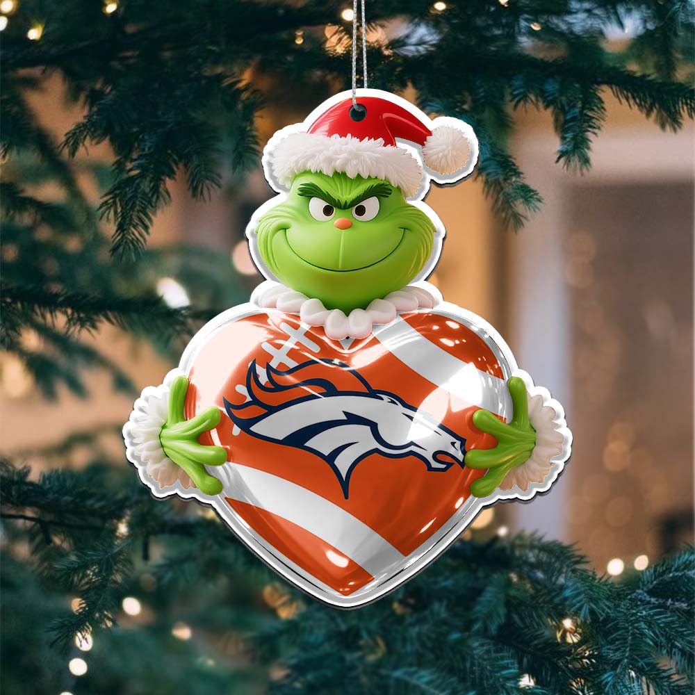 Sportswearmerch Denver Broncos NFL The Grinch x Christmas Acrylic Ornament Gift For Fan