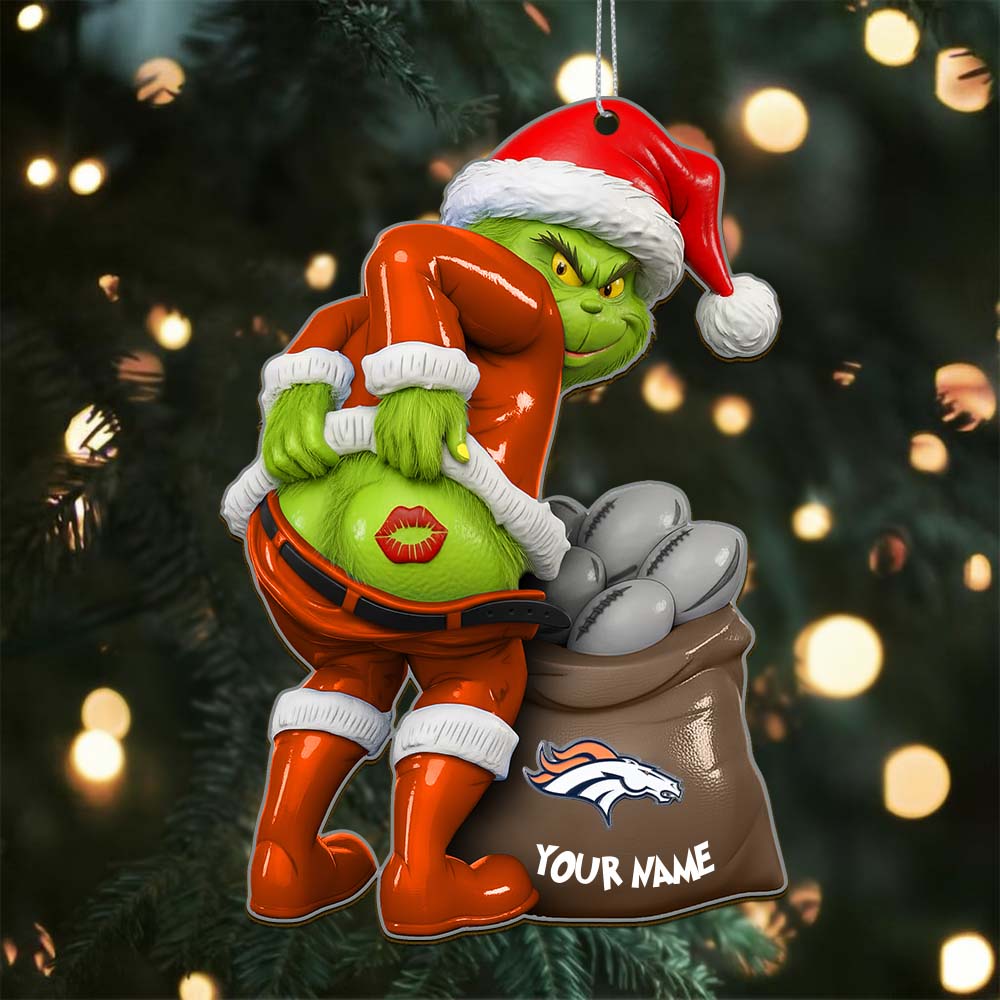 Sportswearmerch Denver Broncos NFL The Grinch x Christmas Acrylic Ornament Gift For Fan