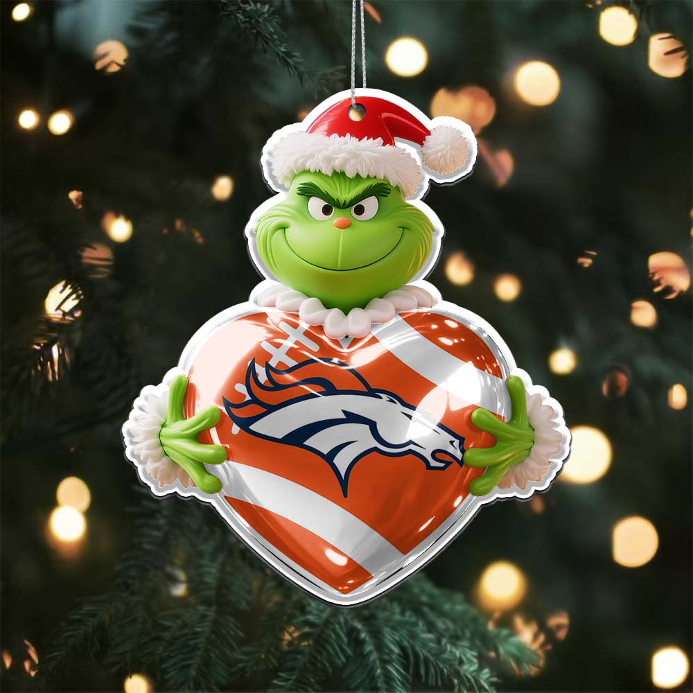 Sportswearmerch Denver Broncos NFL The Grinch x Christmas Acrylic Ornament Gift For Fan