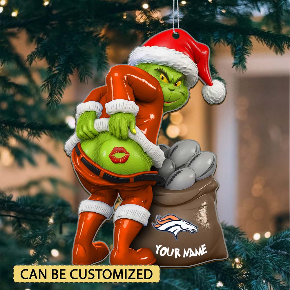 Sportswearmerch Denver Broncos NFL The Grinch x Christmas Acrylic Ornament Gift For Fan