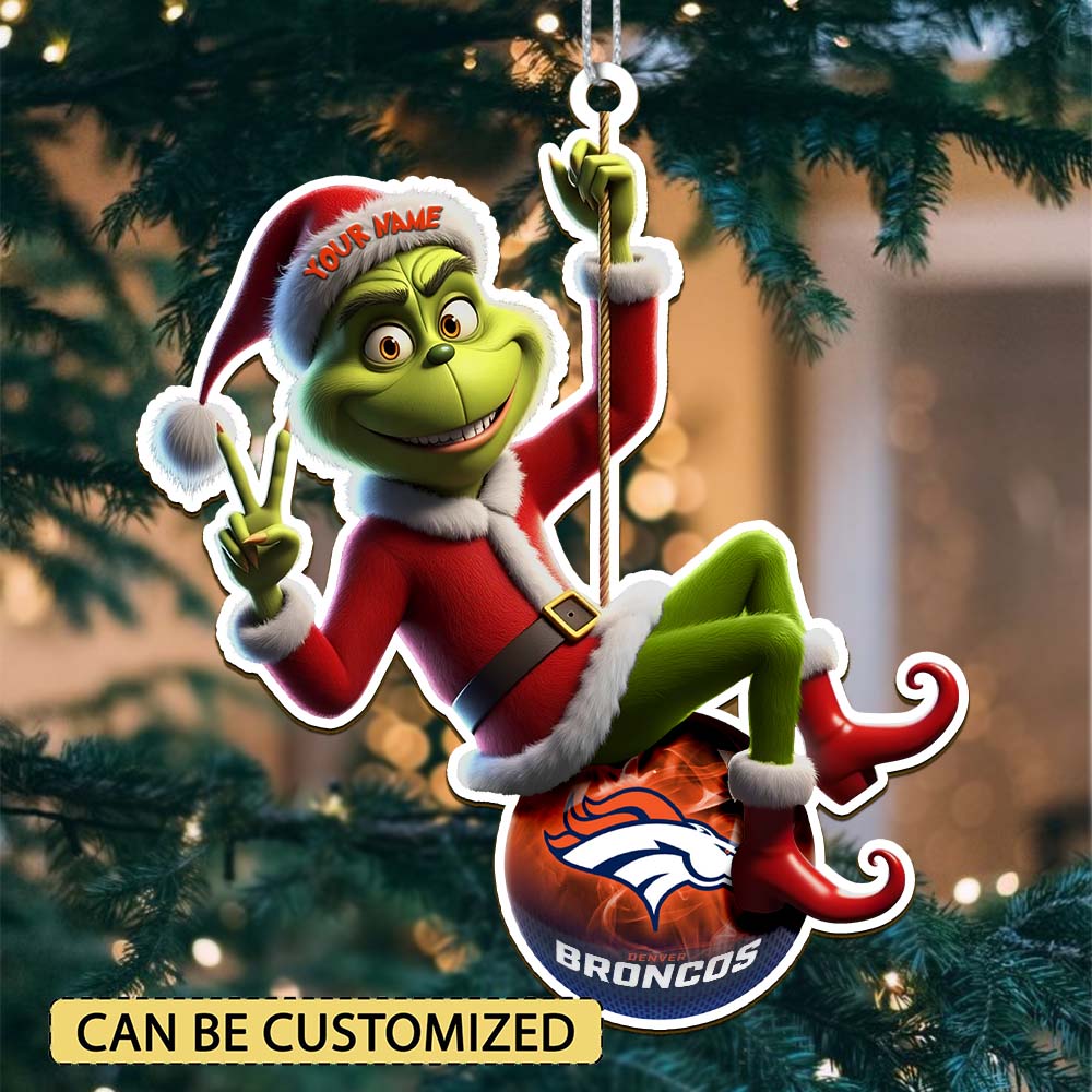 Sportswearmerch Denver Broncos NFL The Grinch x Christmas Acrylic Ornament Gift For Fan