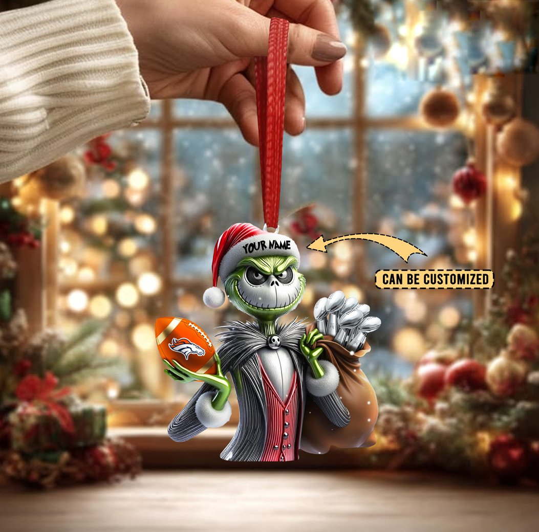 Sportswearmerch Denver Broncos NFL The Grinch x Jack x Christmas Acrylic Ornament Gift For Fan
