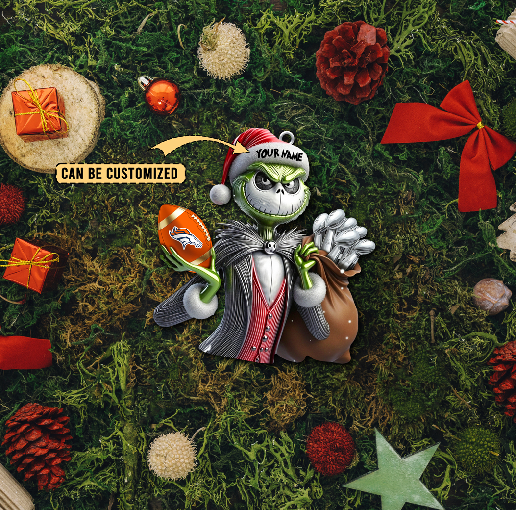 Sportswearmerch Denver Broncos NFL The Grinch x Jack x Christmas Acrylic Ornament Gift For Fan