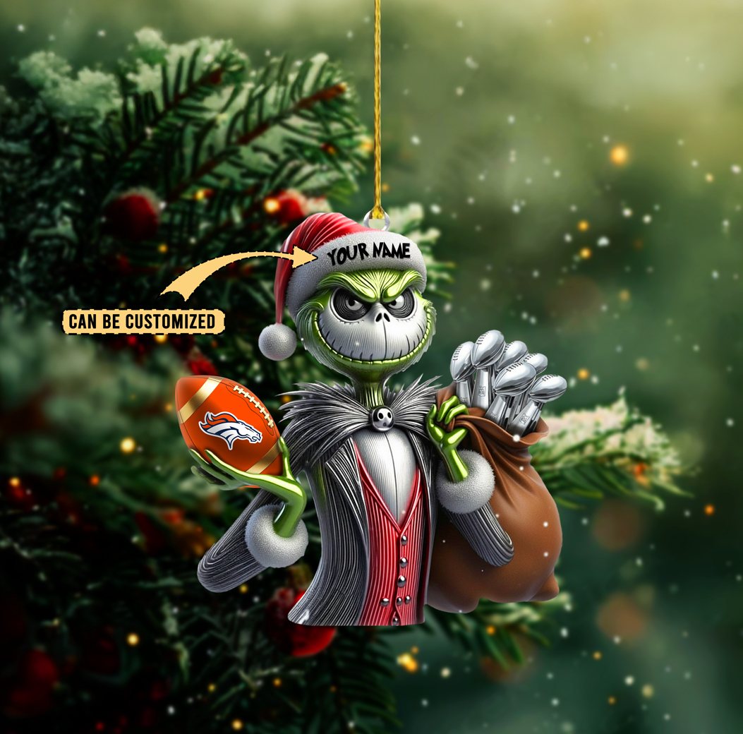 Sportswearmerch Denver Broncos NFL The Grinch x Jack x Christmas Acrylic Ornament Gift For Fan