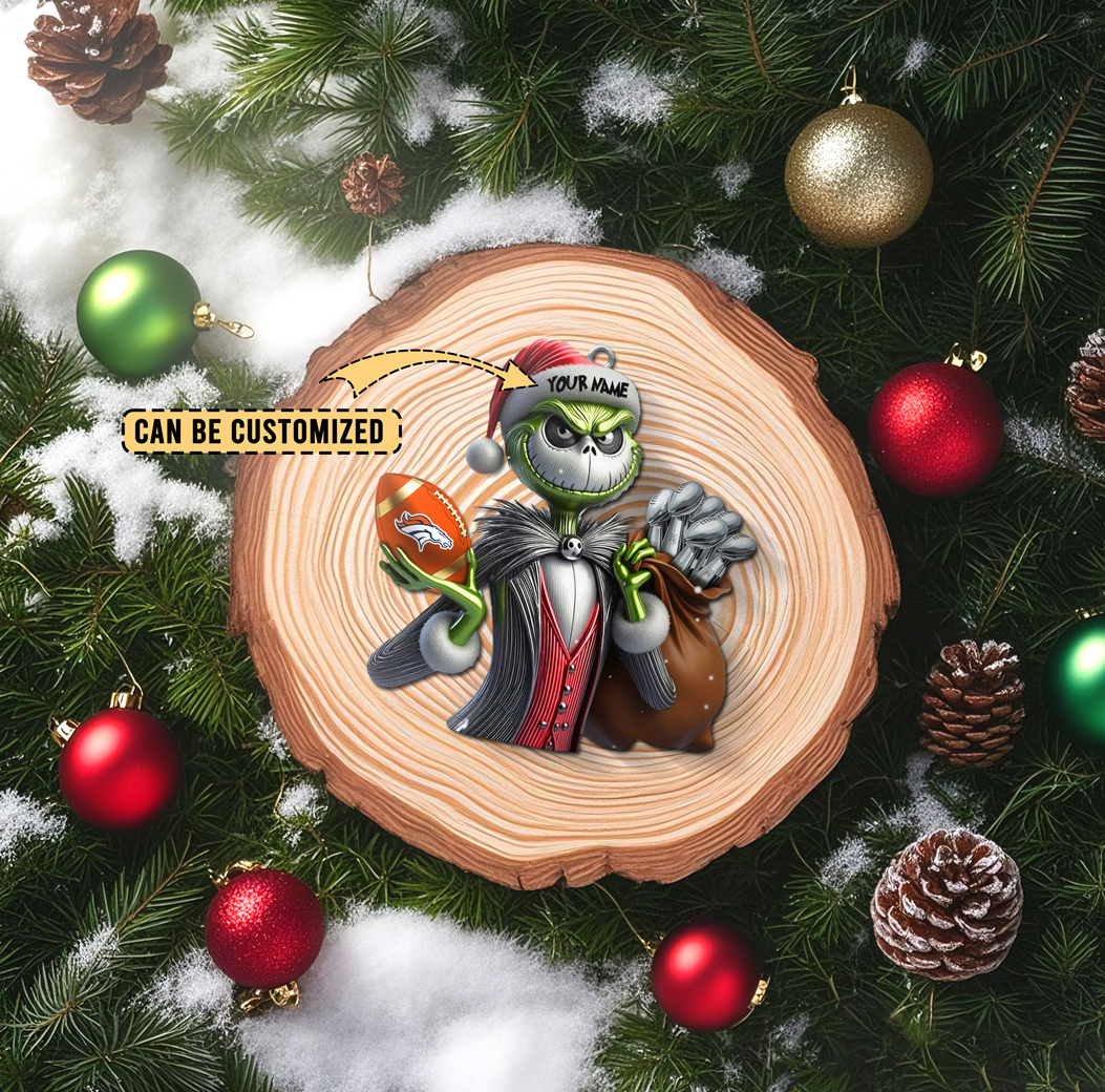 Sportswearmerch Denver Broncos NFL The Grinch x Jack x Christmas Acrylic Ornament Gift For Fan