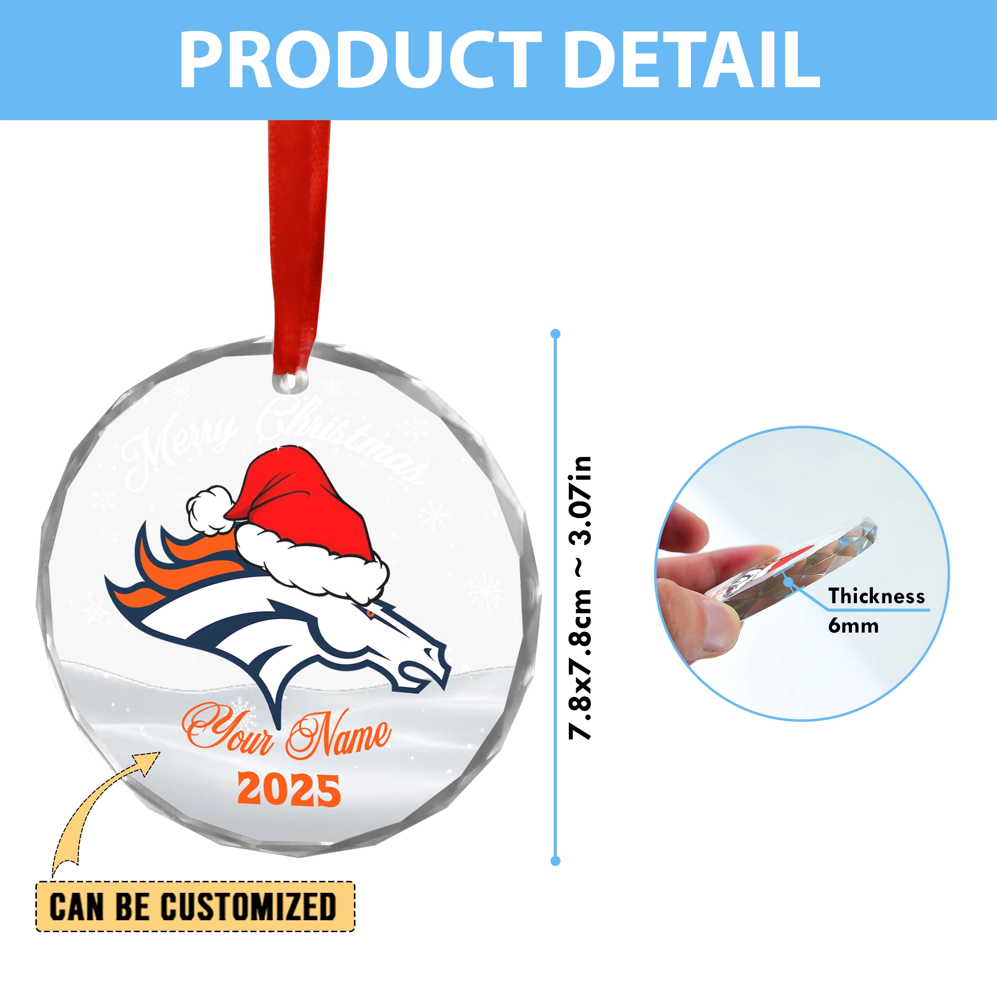 Sportswearmerch Denver Broncos NFL x Christmas Glass Ornament Gift For Fan