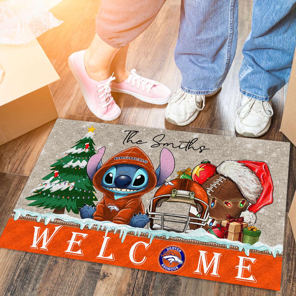 Sportswearmerch Denver Broncos NFL x Cute Stitch Christmas Doormat For Fan