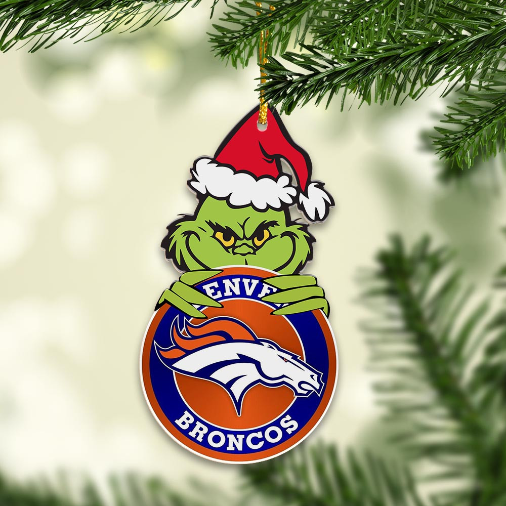 Sportswearmerch Denver Broncos NFL x Grinch Christmas Acrylic Ornament For Fans