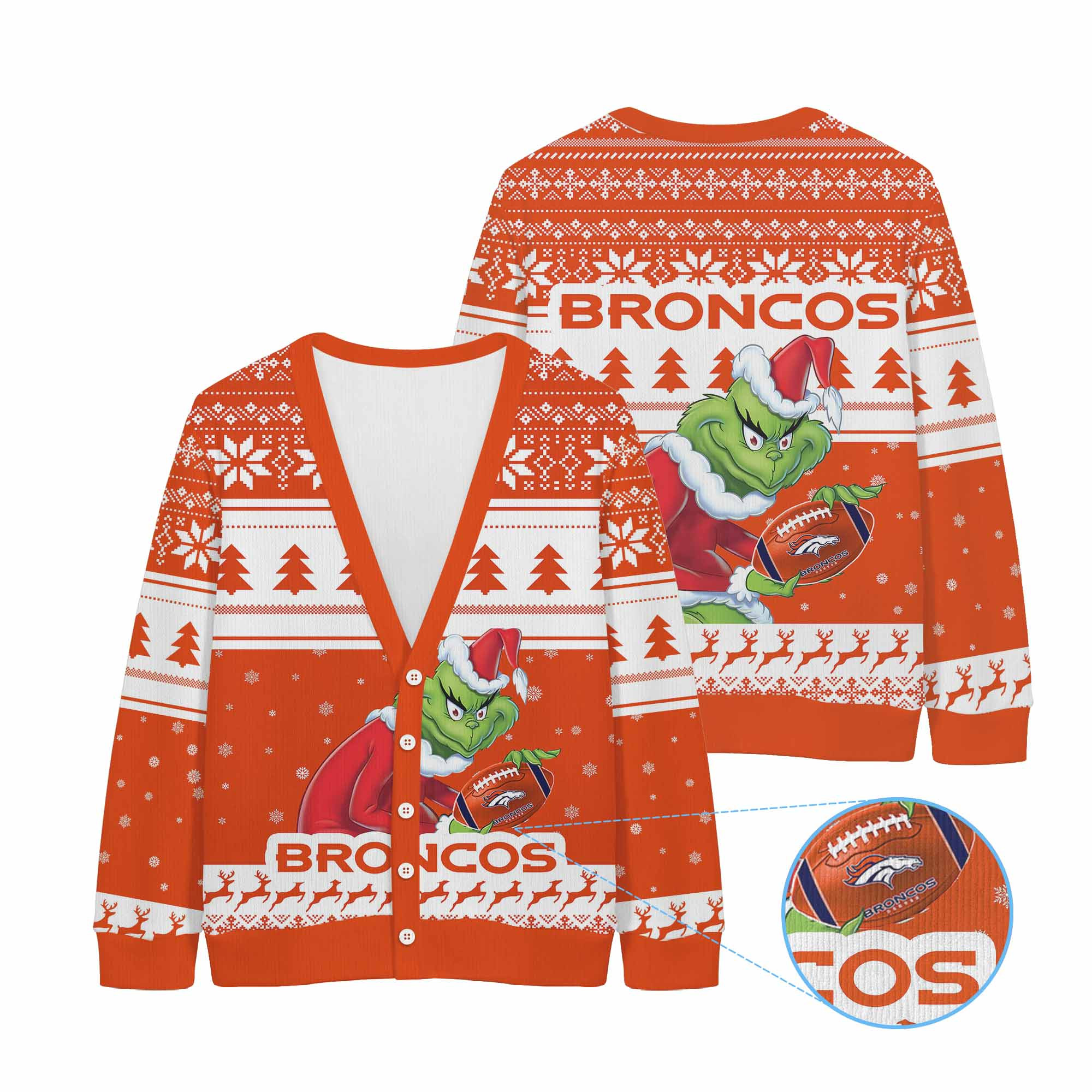 Sportswearmerch Denver Broncos NFL x Grinch Christmas Cardigan For Fan