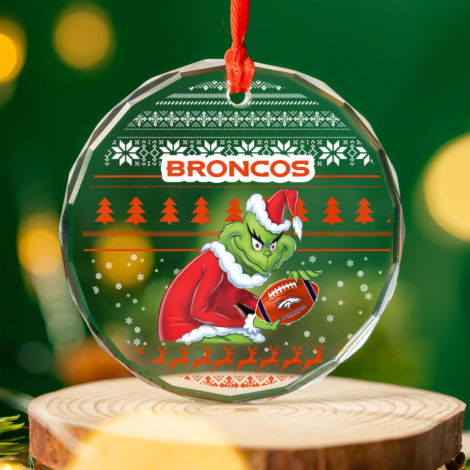 Sportswearmerch Denver Broncos NFL x Grinch Christmas Glass Ornament For Fans