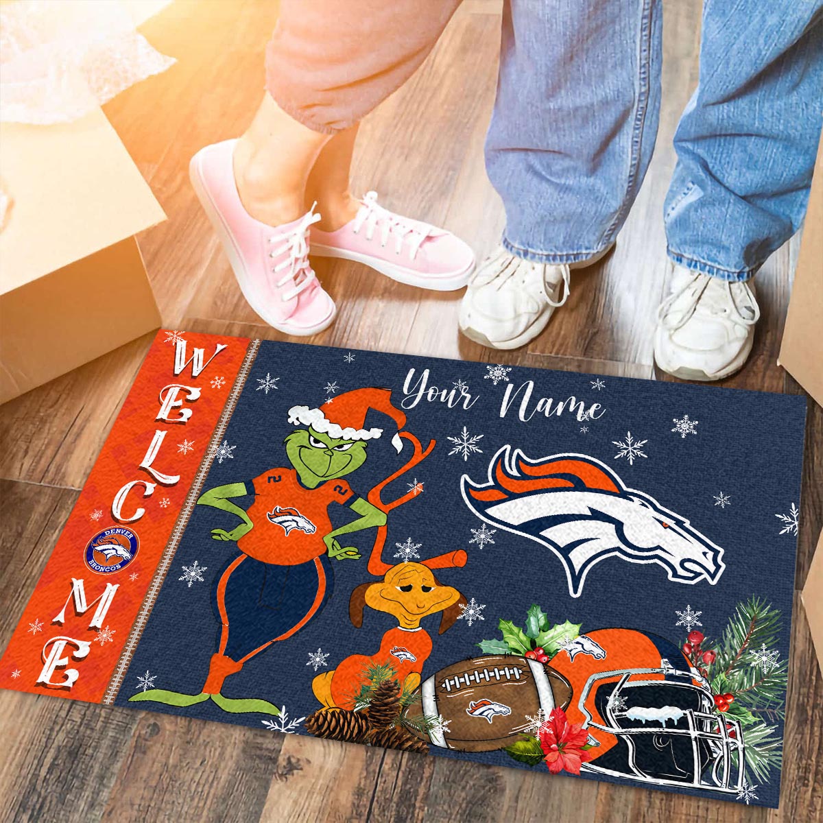 Sportswearmerch Denver Broncos NFL x Grinch Christmas Welcome Football Doormat For Fan