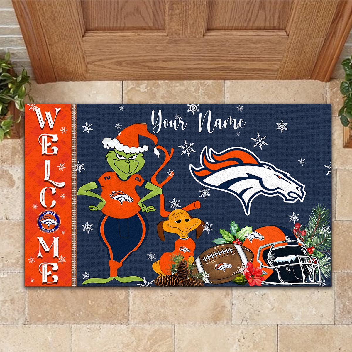 Sportswearmerch Denver Broncos NFL x Grinch Christmas Welcome Football Doormat For Fan