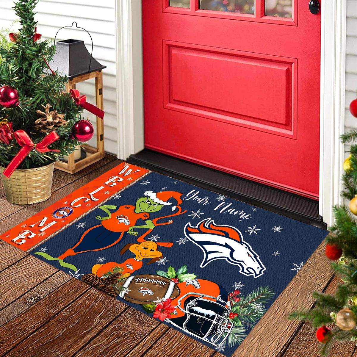 Sportswearmerch Denver Broncos NFL x Grinch Christmas Welcome Football Doormat For Fan