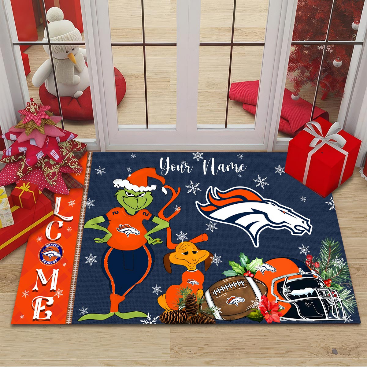 Sportswearmerch Denver Broncos NFL x Grinch Christmas Welcome Football Doormat For Fan