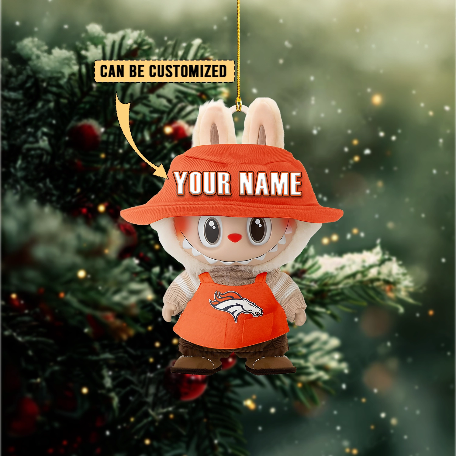 Sportswearmerch Denver Broncos NFL x Labubu Christmas Personalized Acrylic Ornament Gift For Fans