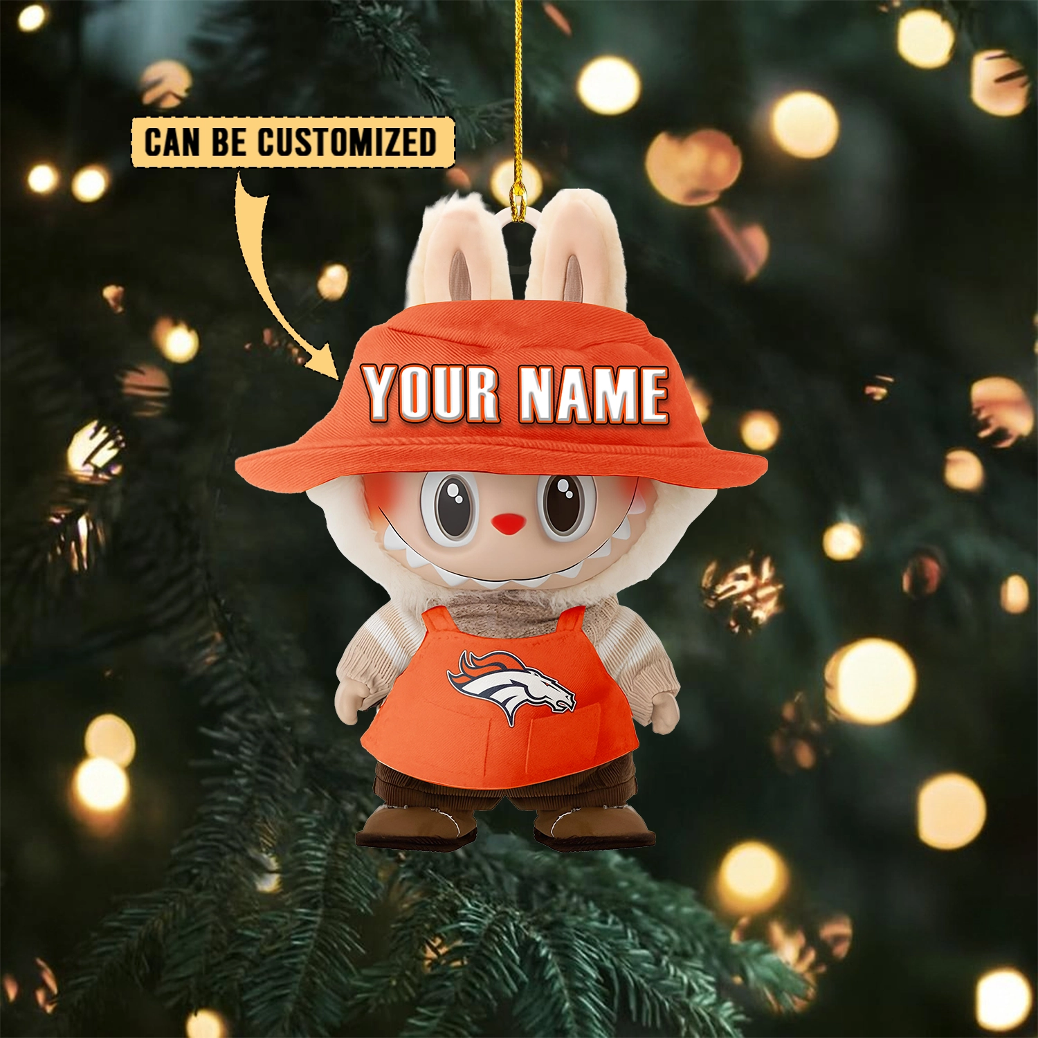 Sportswearmerch Denver Broncos NFL x Labubu Christmas Personalized Acrylic Ornament Gift For Fans