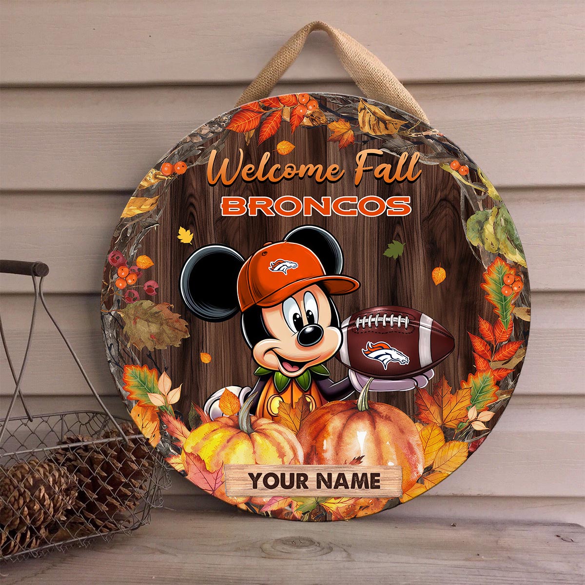 Sportswearmerch Denver Broncos NFL x Mickey Round Wooden Sign For Fan