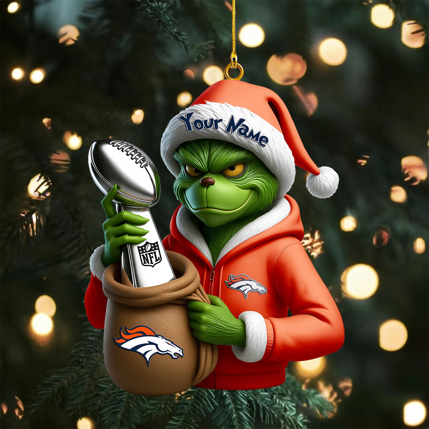 Sportswearmerch Denver Broncos NFL x The Grinch Acrylic Ornament Gift For Fans