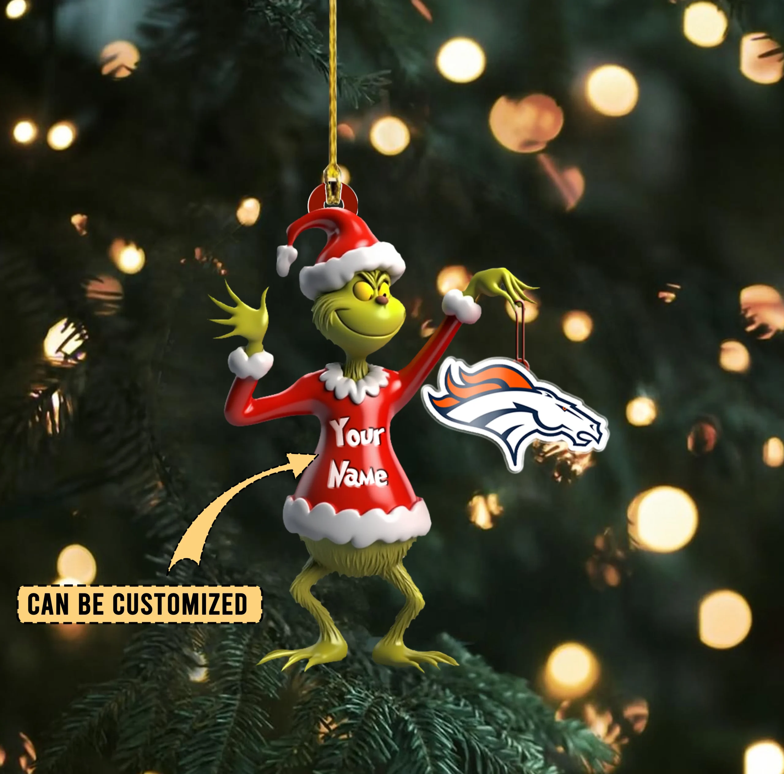 Sportswearmerch Denver Broncos NFL x The Grinch Acrylic Ornament Gift For Fans