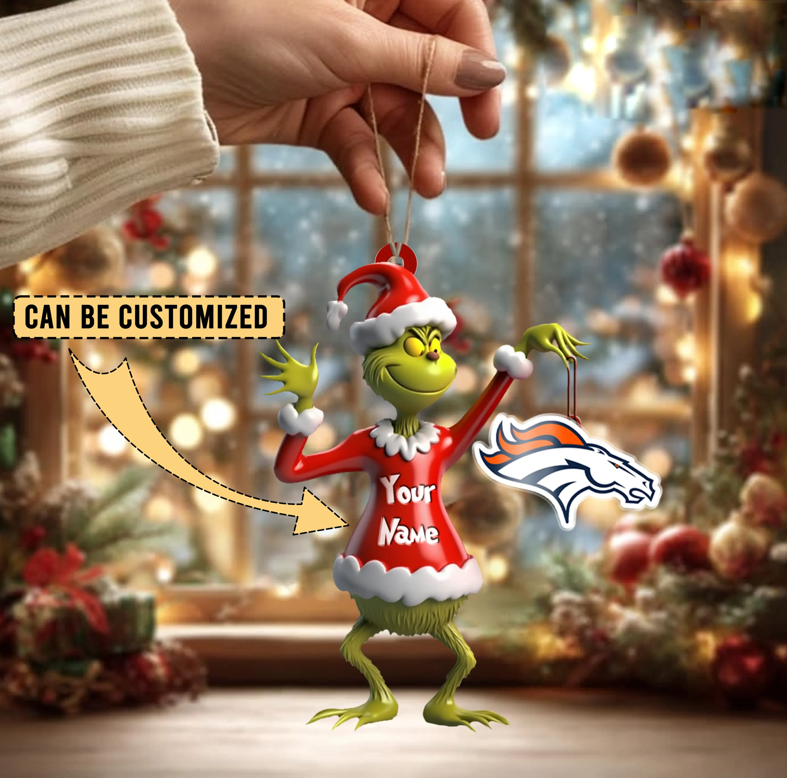 Sportswearmerch Denver Broncos NFL x The Grinch Acrylic Ornament Gift For Fans