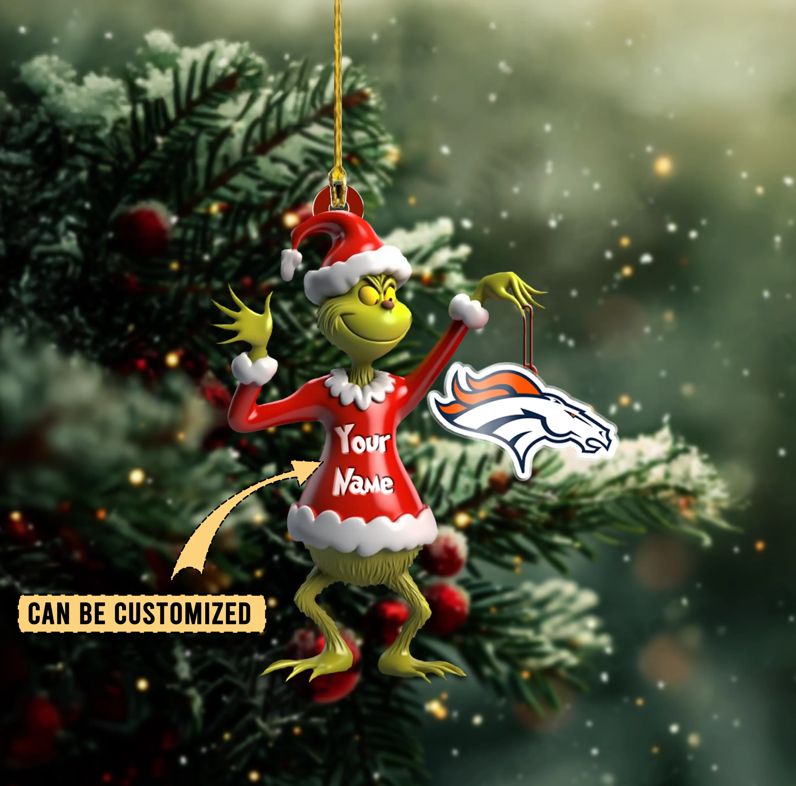 Sportswearmerch Denver Broncos NFL x The Grinch Acrylic Ornament Gift For Fans