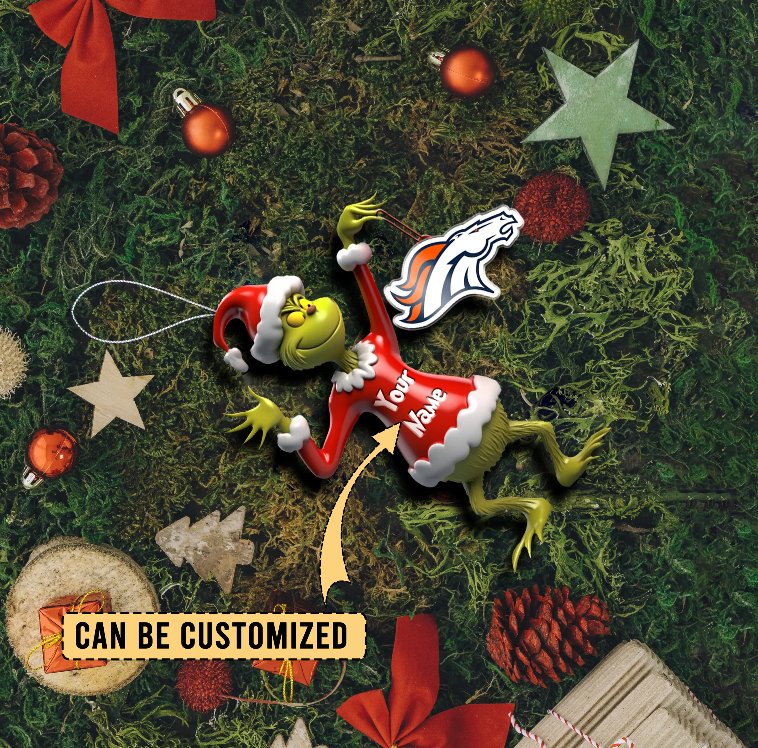 Sportswearmerch Denver Broncos NFL x The Grinch Acrylic Ornament Gift For Fans
