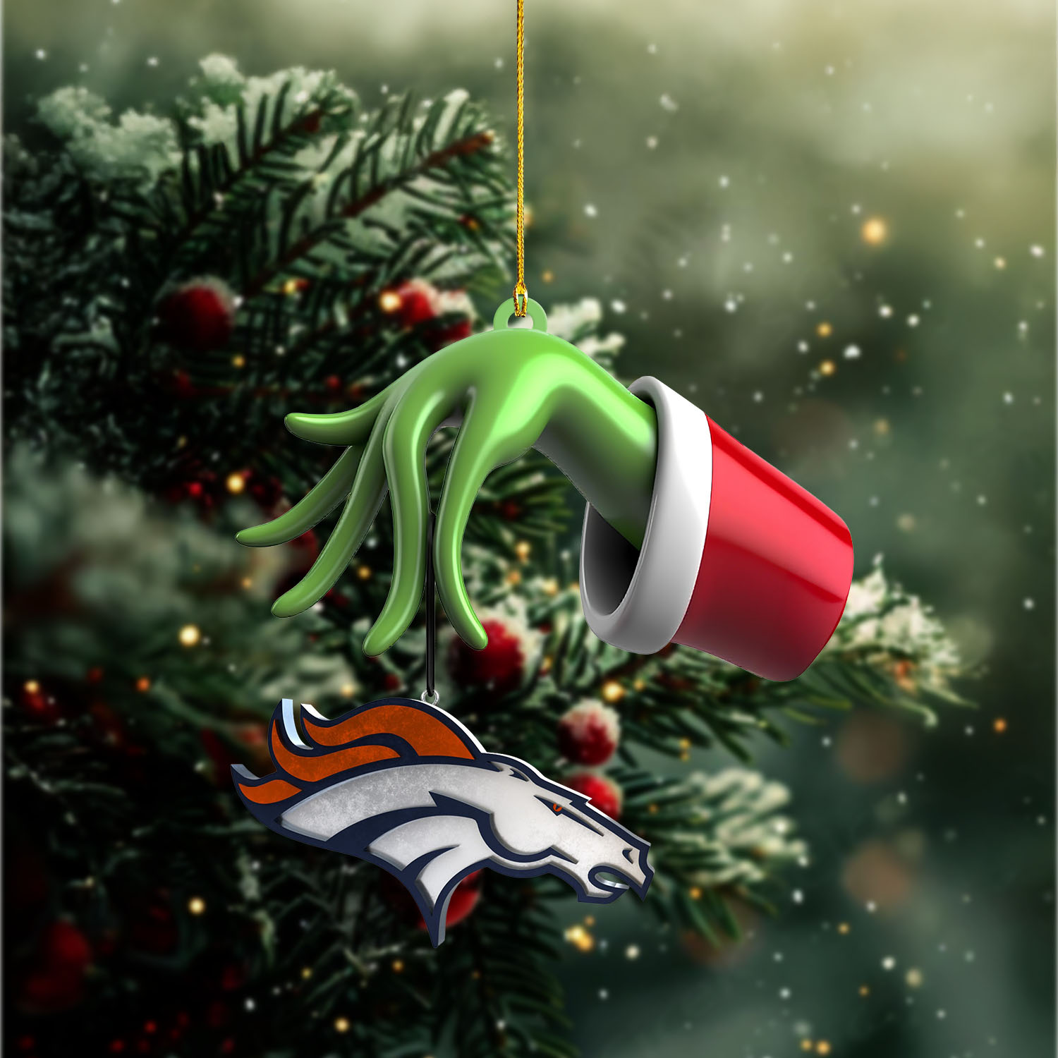 Sportswearmerch Denver Broncos NFL x The Grinch Christmas Acrylic Mix Wooden Ornament Gift For Fans