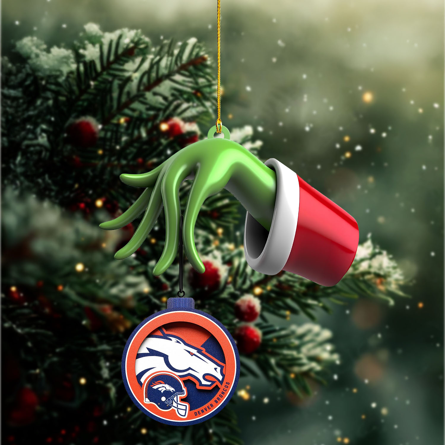 Sportswearmerch Denver Broncos NFL x The Grinch Christmas Acrylic Mix Wooden Ornament Gift For Fans