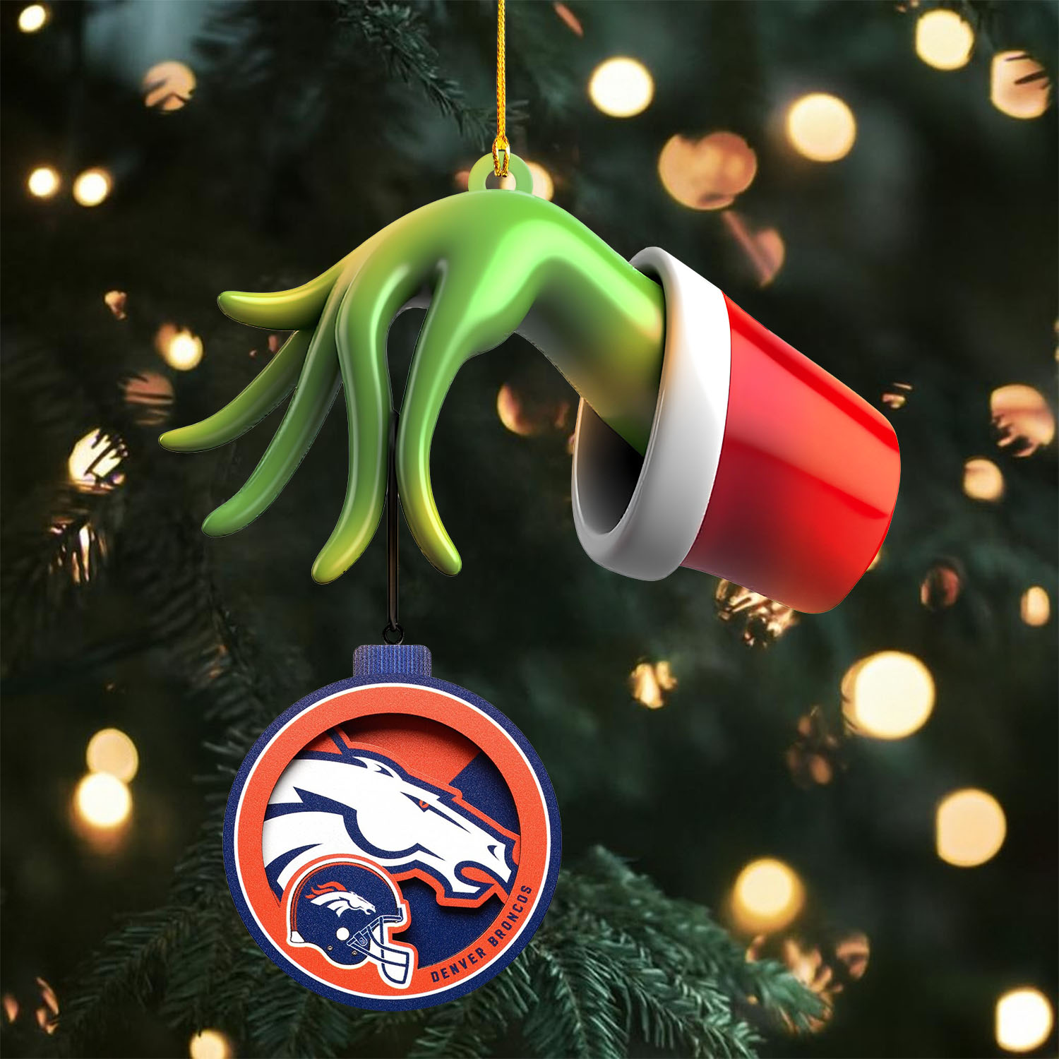Sportswearmerch Denver Broncos NFL x The Grinch Christmas Acrylic Mix Wooden Ornament Gift For Fans