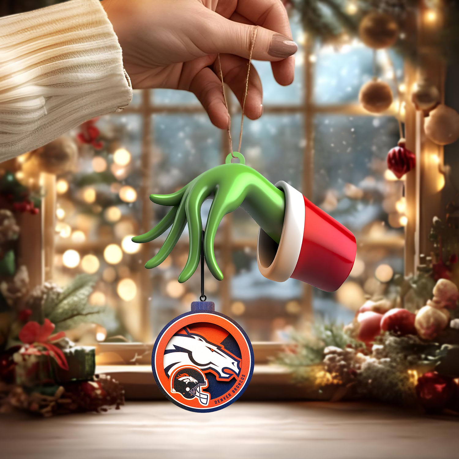 Sportswearmerch Denver Broncos NFL x The Grinch Christmas Acrylic Mix Wooden Ornament Gift For Fans