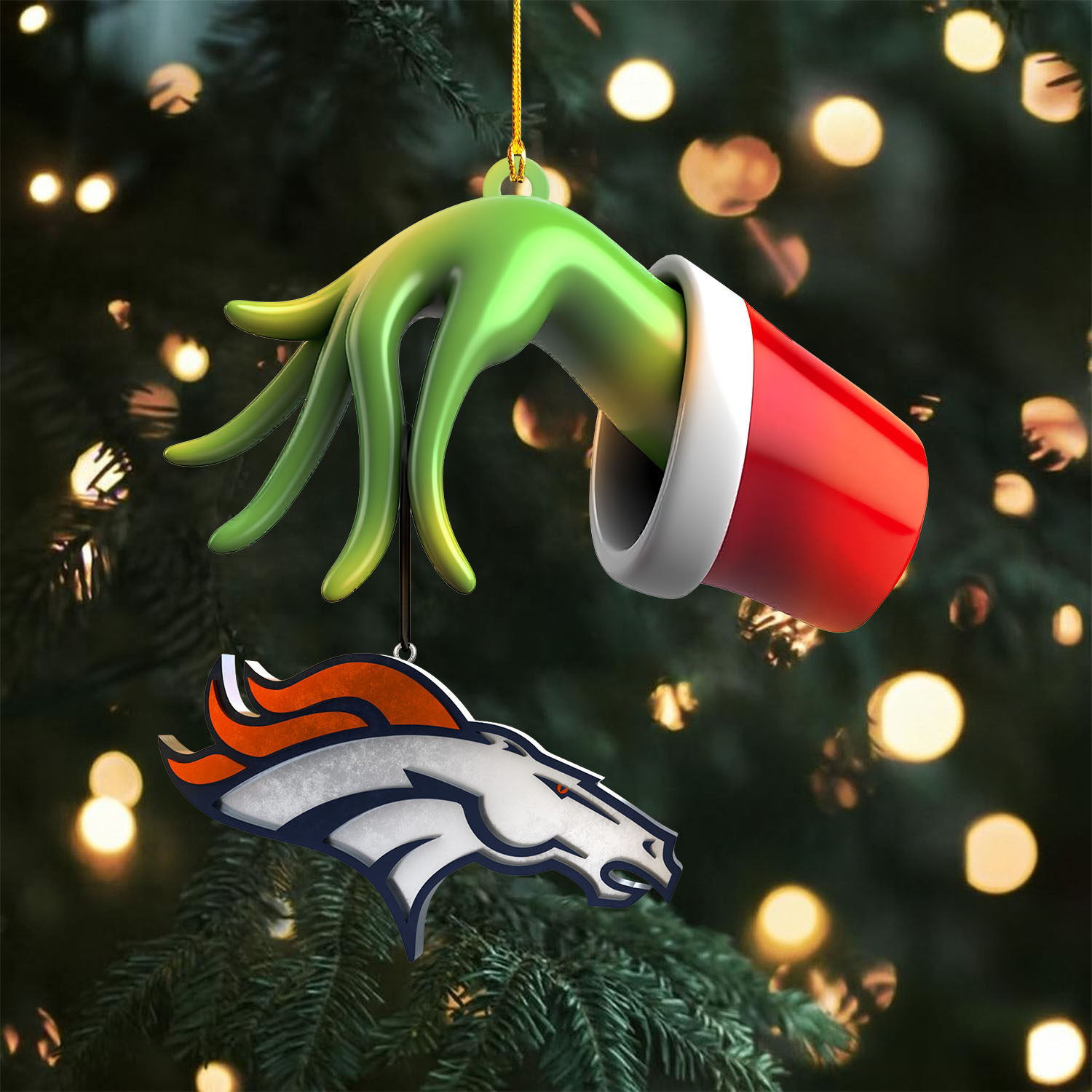 Sportswearmerch Denver Broncos NFL x The Grinch Christmas Acrylic Mix Wooden Ornament Gift For Fans