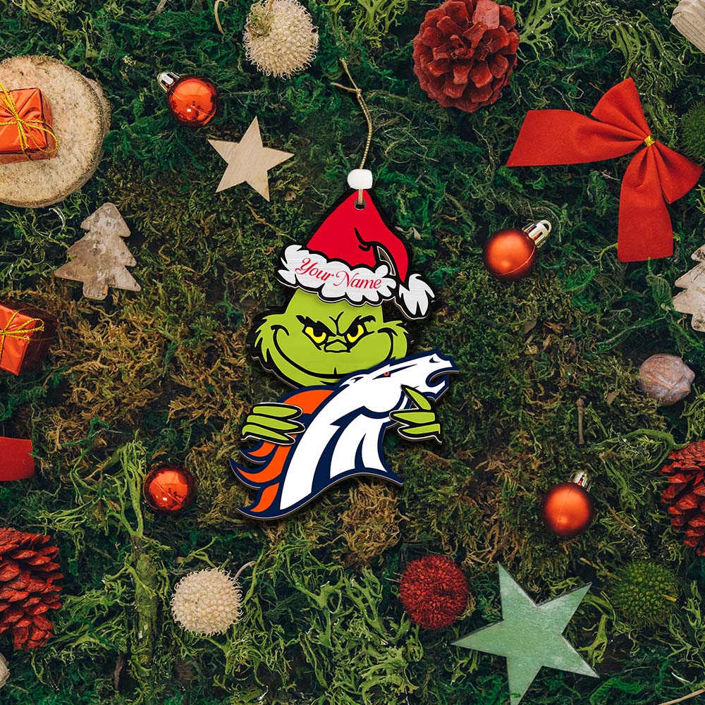 Sportswearmerch Denver Broncos NFL x The Grinch Christmas Acrylic Ornament Gift For Fans