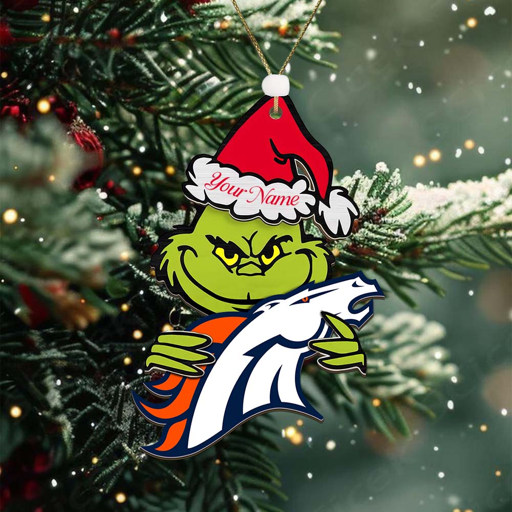 Sportswearmerch Denver Broncos NFL x The Grinch Christmas Acrylic Ornament Gift For Fans