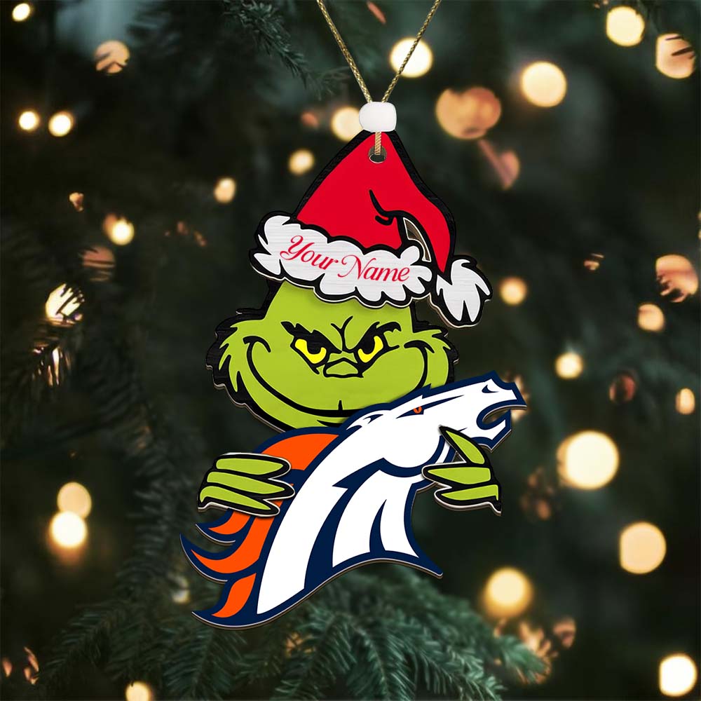 Sportswearmerch Denver Broncos NFL x The Grinch Christmas Acrylic Ornament Gift For Fans