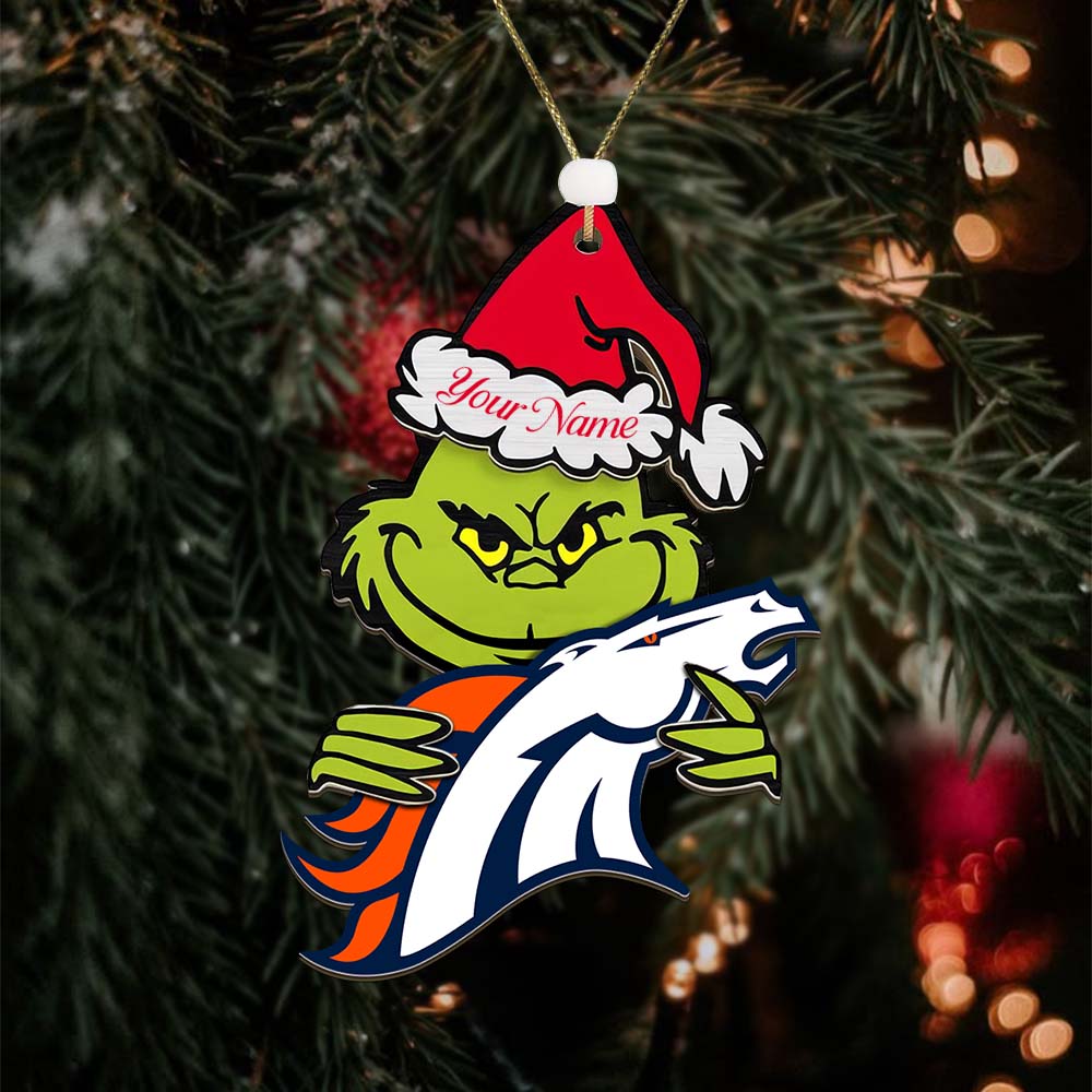 Sportswearmerch Denver Broncos NFL x The Grinch Christmas Acrylic Ornament Gift For Fans