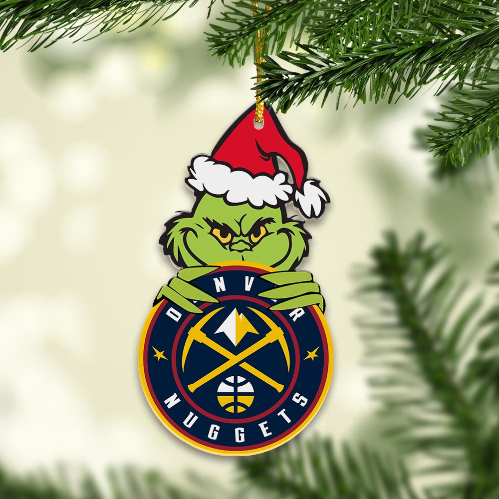 Sportswearmerch Denver Nuggets NBA x Grinch Christmas Acrylic Ornament For Fans