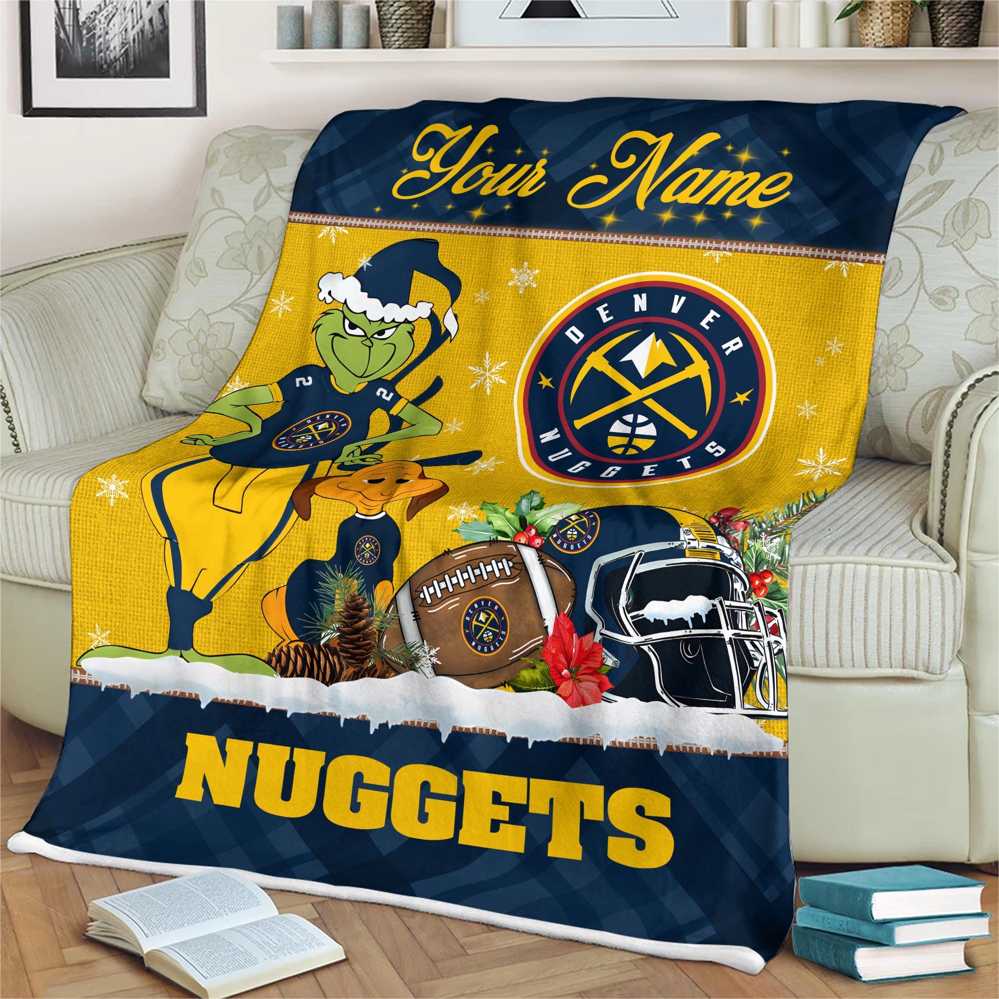Sportswearmerch Denver Nuggets NBA x Grinch Christmas Fleece Blanket For Fan