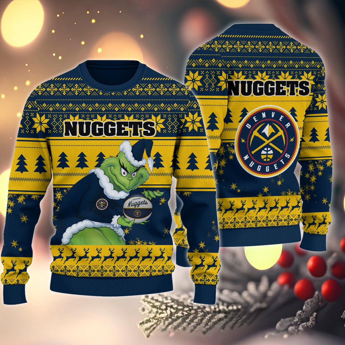 Sportswearmerch Denver Nuggets NBA x Grinch Christmas Ugly Sweater For Fans