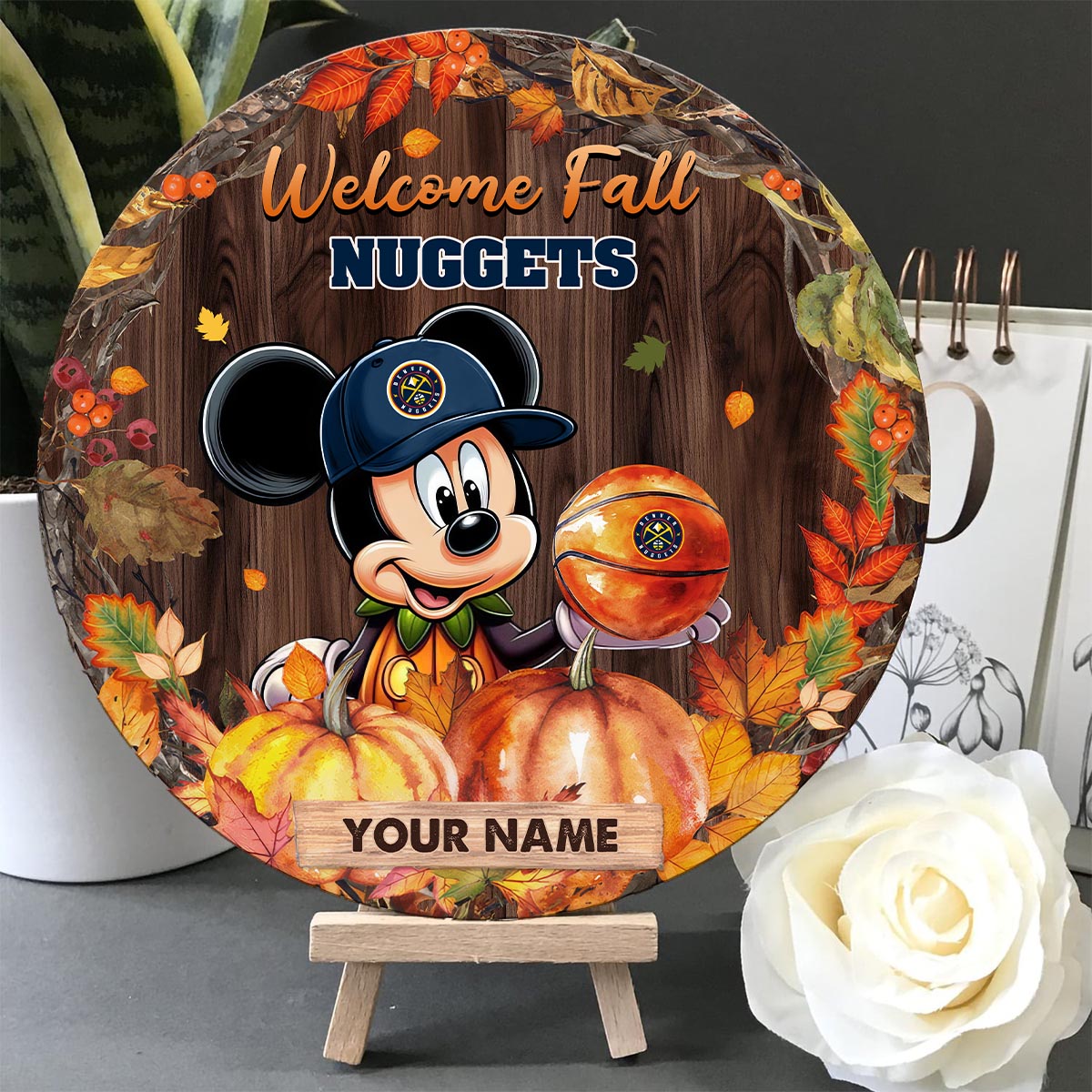 Sportswearmerch Denver Nuggets NBA x Mickey Round Wooden Sign For Fan