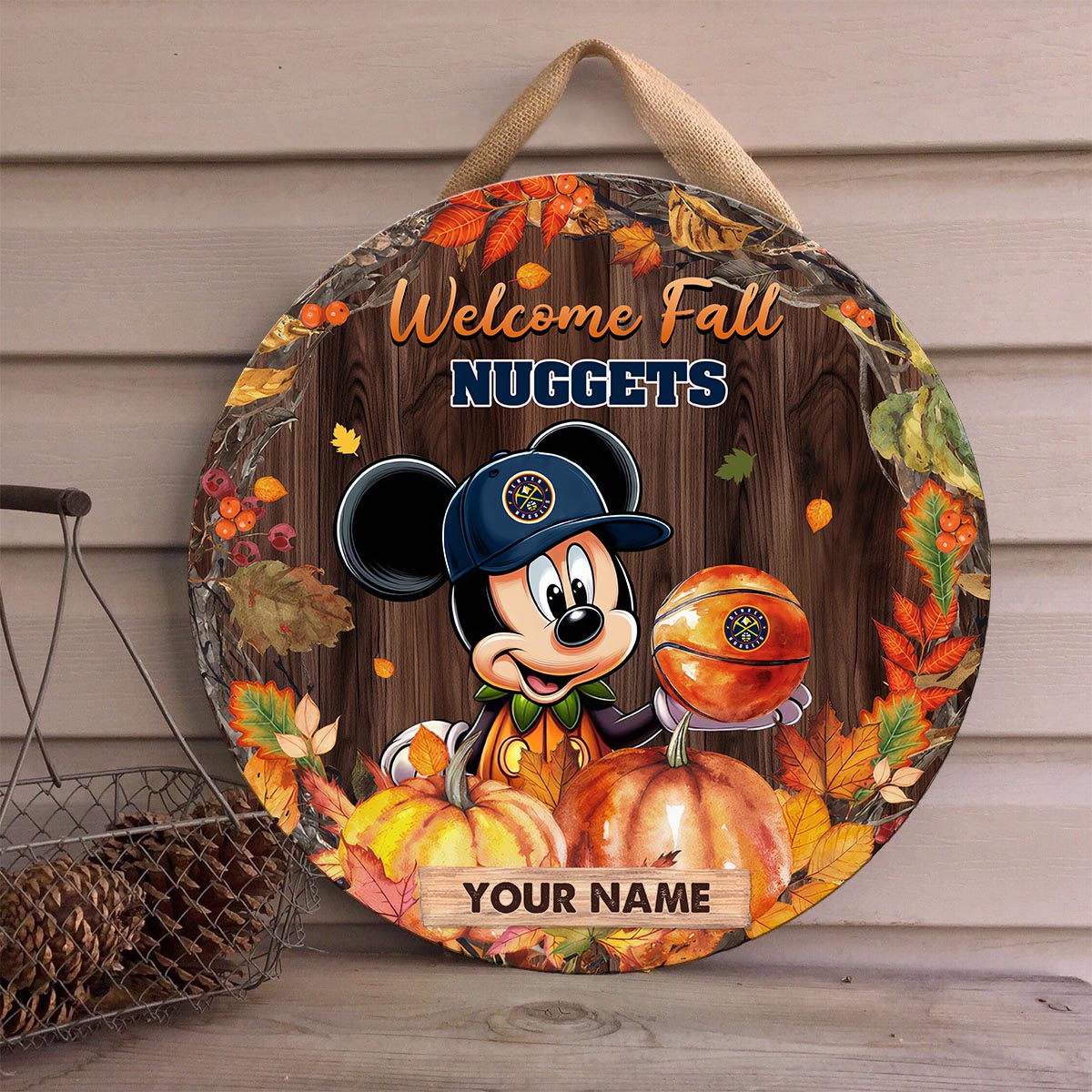 Sportswearmerch Denver Nuggets NBA x Mickey Round Wooden Sign For Fan