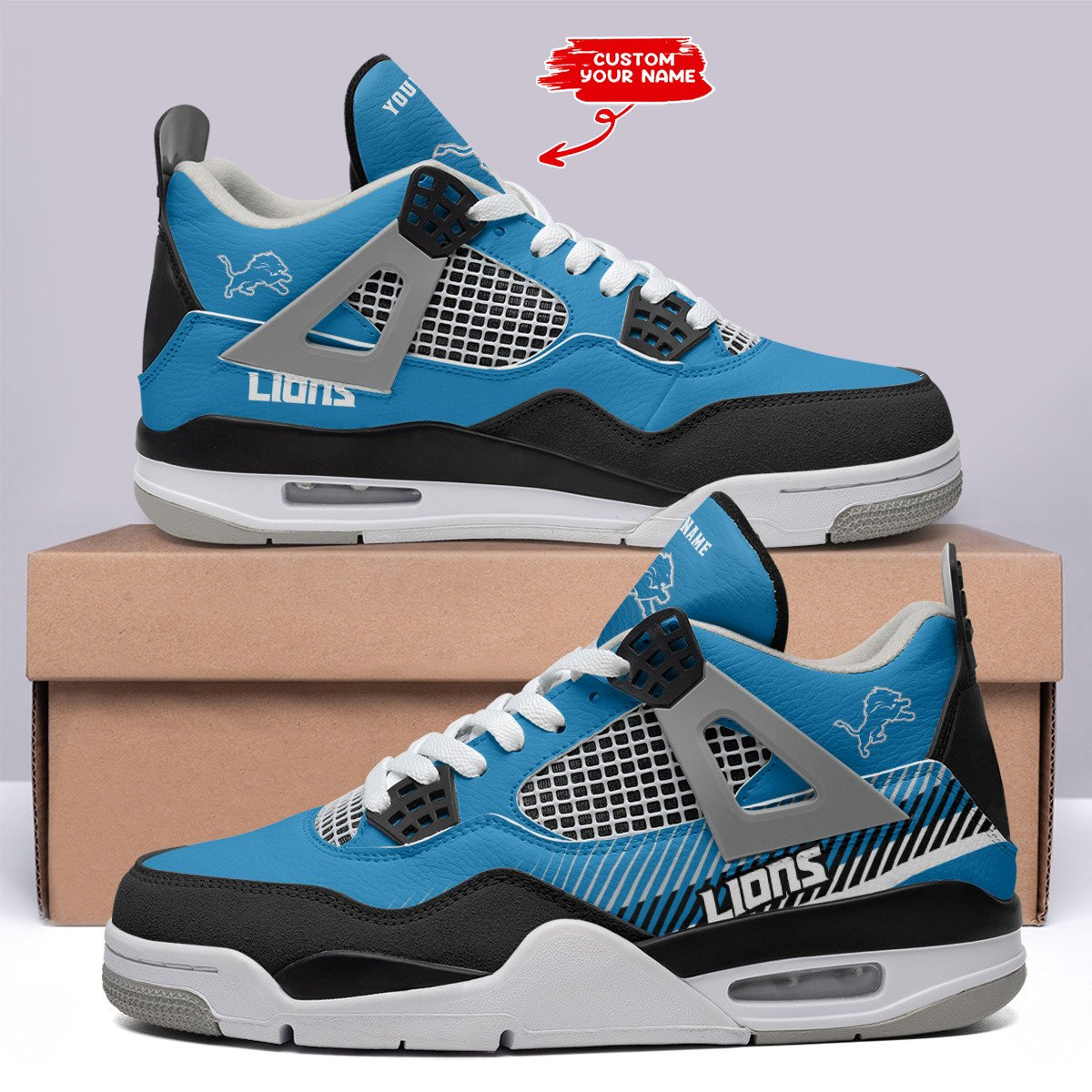 Sportswearmerch Detroit Lions NFL Air Jordan 4 Sneaker AJ4 Sneakers Shoes For Men And Women