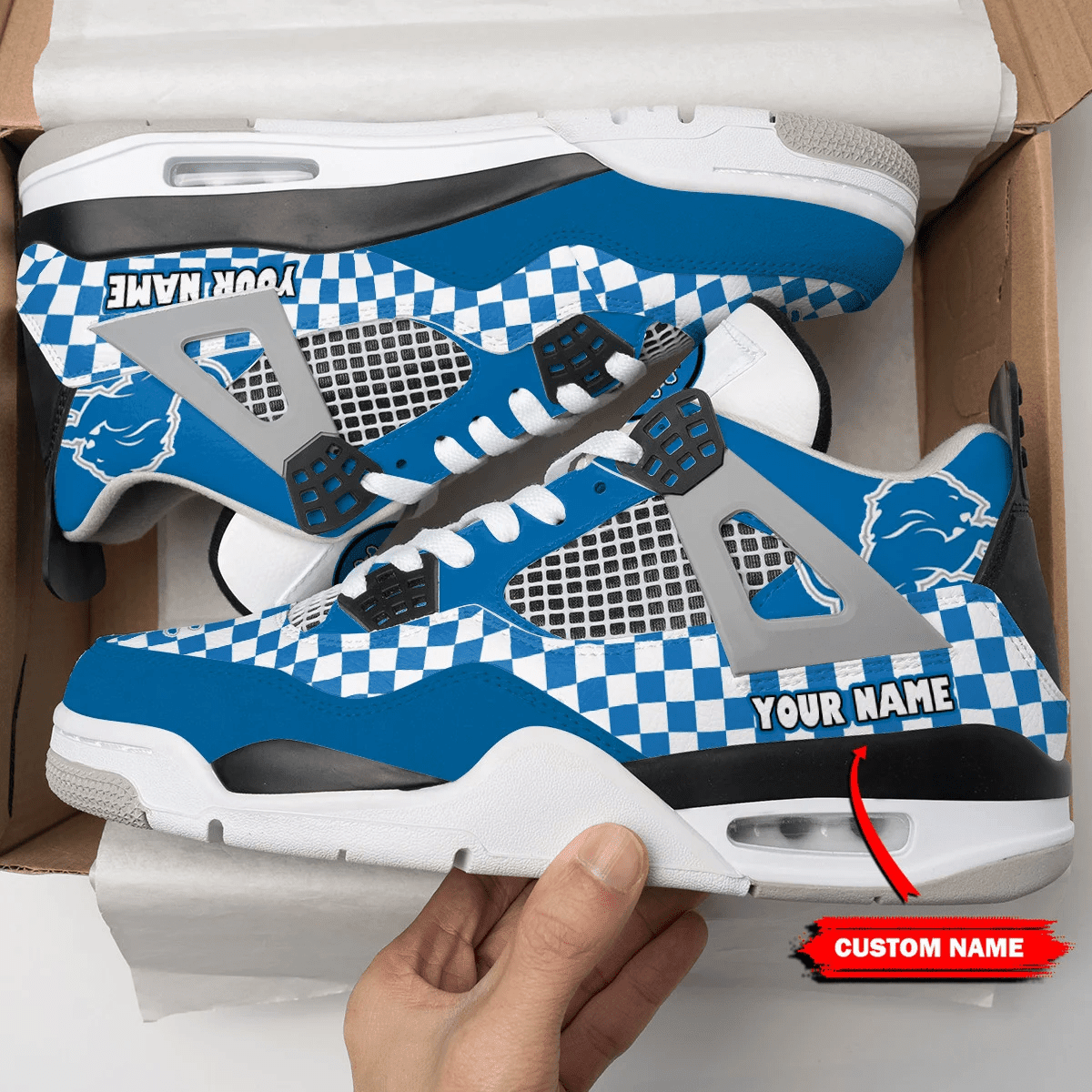 Sportswearmerch Detroit Lions NFL Air Jordan 4 Sneaker AJ4 Sneakers Shoes For Men And Women