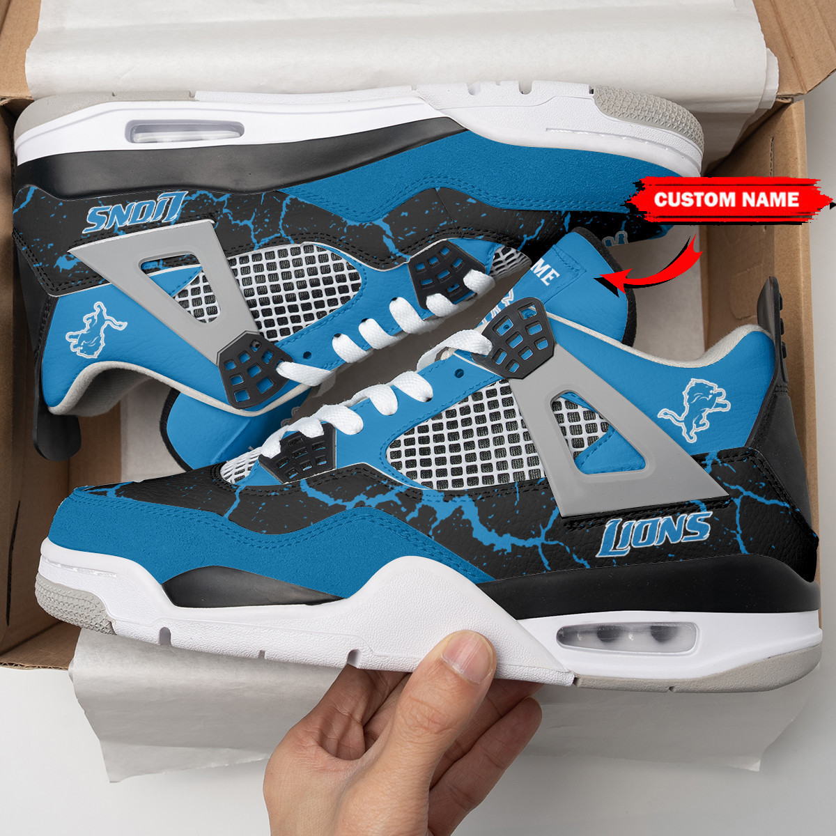 Sportswearmerch Detroit Lions NFL Air Jordan 4 Sneaker AJ4 Sneakers Shoes For Men And Women