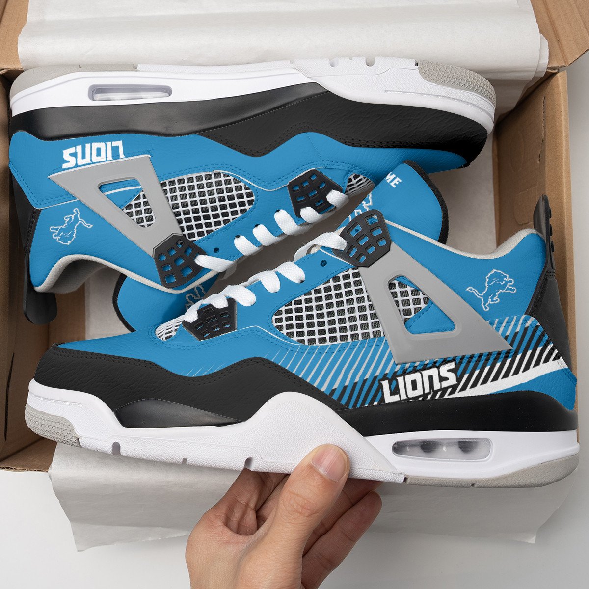 Sportswearmerch Detroit Lions NFL Air Jordan 4 Sneaker AJ4 Sneakers Shoes For Men And Women