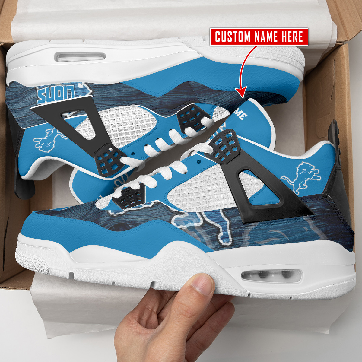 Sportswearmerch Detroit Lions NFL Air Jordan 4 Sneaker AJ4 Sneakers Shoes For Men And Women