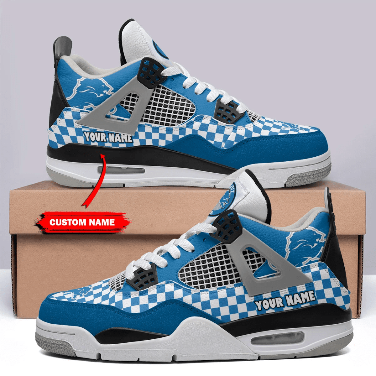 Sportswearmerch Detroit Lions NFL Air Jordan 4 Sneaker AJ4 Sneakers Shoes For Men And Women