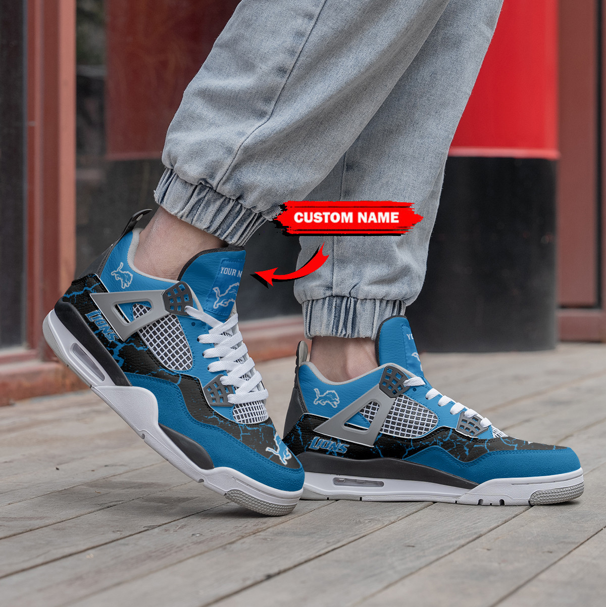 Sportswearmerch Detroit Lions NFL Air Jordan 4 Sneaker AJ4 Sneakers Shoes For Men And Women