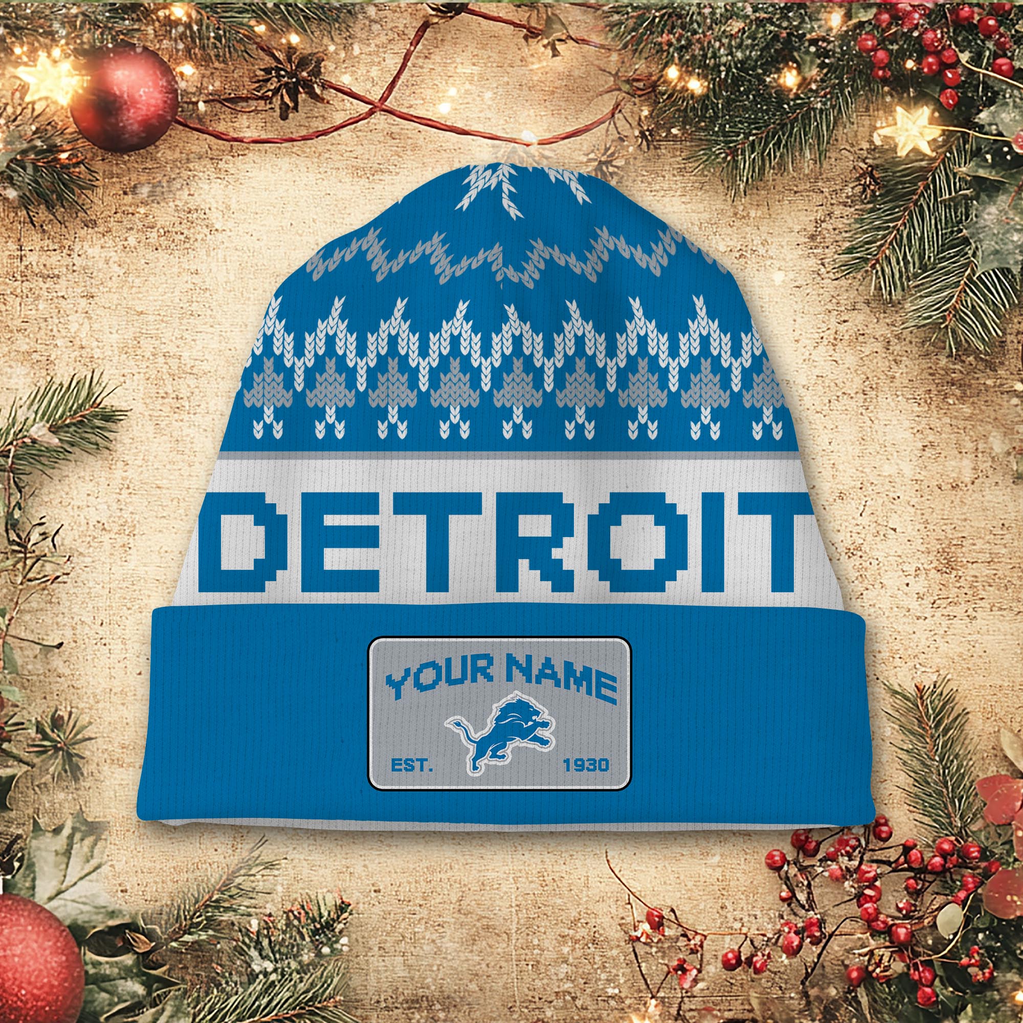 Sportswearmerch Detroit Lions NFL Christmas Beanie Hat For Fan